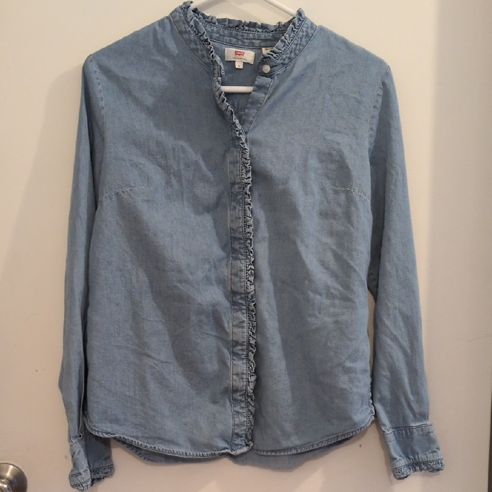 Levi's Blue Denim Ruffle Shirt